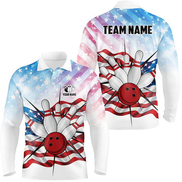 Personalized American Flag Bowling Team Shirts For Men, Patriotic Bowling Gifts NQS8822