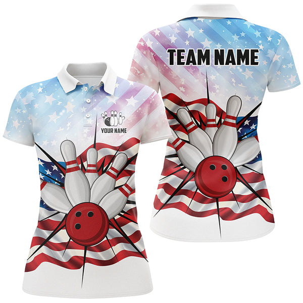 Personalized American Flag Bowling Team Shirts For Women, Patriotic Bowling Gifts NQS8822