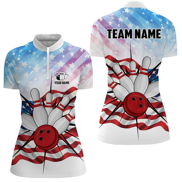 Personalized American Flag Bowling Team Shirts For Women, Patriotic Bowling Gifts NQS8822