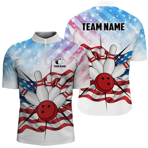 Personalized American Flag Bowling Team Shirts For Men, Patriotic Bowling Gifts NQS8822