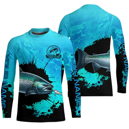 Personalized Chinook Salmon fishing Performance long sleeve Fishing Shirt, Salmon fishing jersey| Blue NQS6922