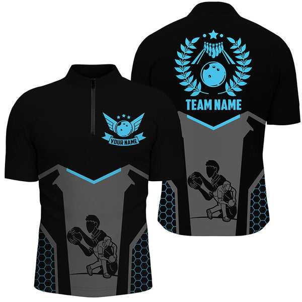 Black Bowling Jersey For Men Custom Retro Bowling Shirts For Team Bowlers | Blue NQS7551
