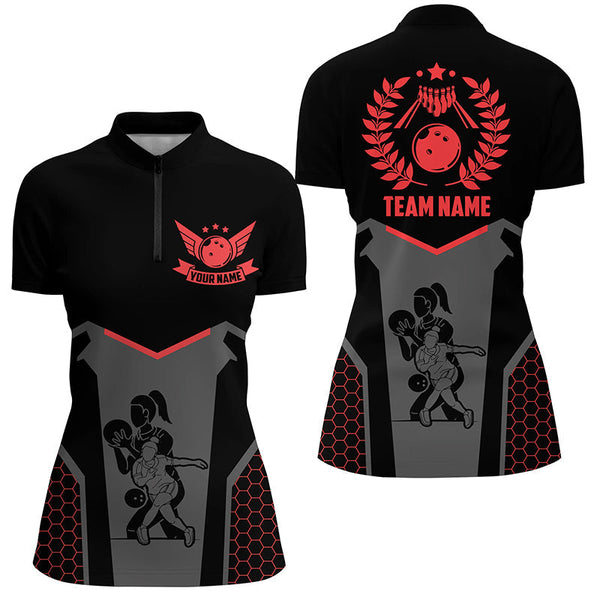 Black Bowling Jerseys For Women Custom Retro Bowling Shirts For Team Bowlers | Red NQS7552