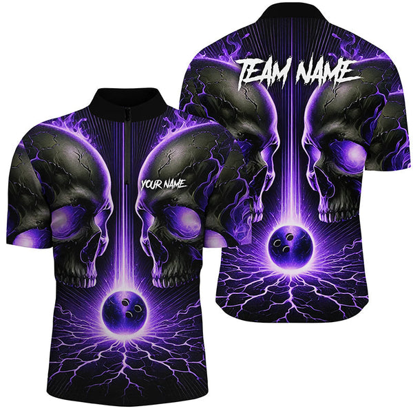 Purple Flame Custom Skull Bowling Shirts For Men, Skull Bowling Team Shirts NQS8373
