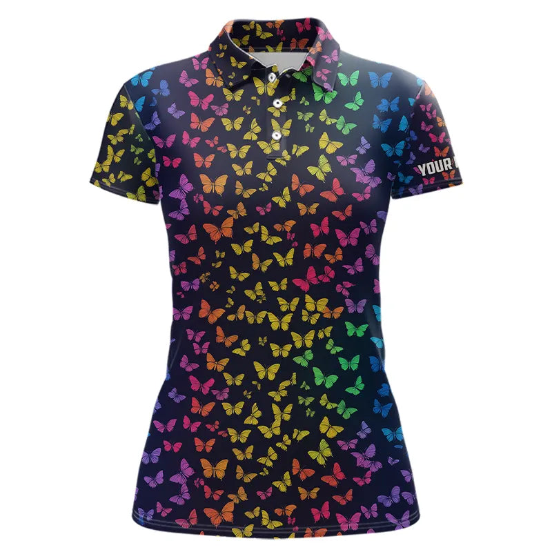 Rainbow Butterflies pattern Womens golf polos shirts custom Butterfly ladies golf clothing NQS9298