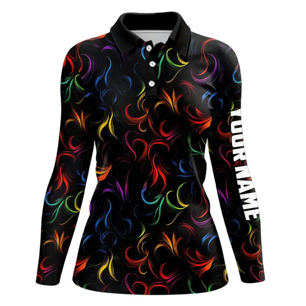 Colorful Rainbow Fire pattern Womens golf polos shirts custom golf attire for women NQS9300