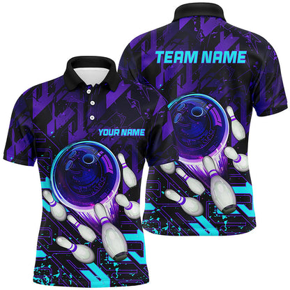 Mens Bowling polo shirts Custom purple blue abstract Bowling Team league Jerseys, bowling gifts NQS7096