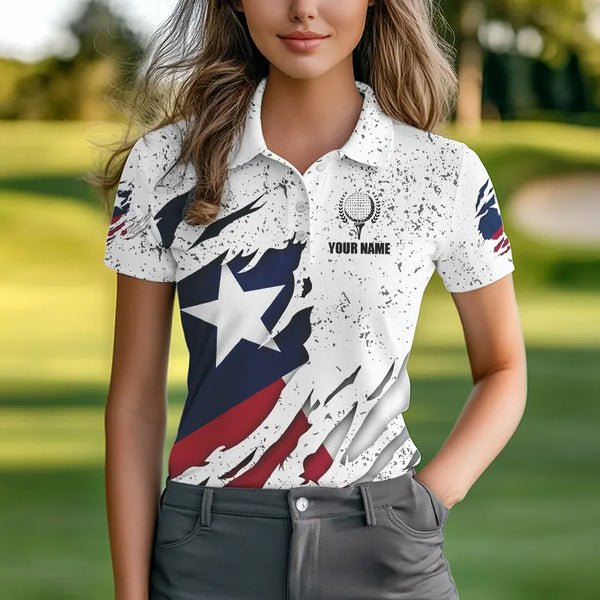 Personalized Texas Flag Grunge pattern Womens Golf Polo Shirt Custom patriotic Texas Golf Team Jerseys NQS9469