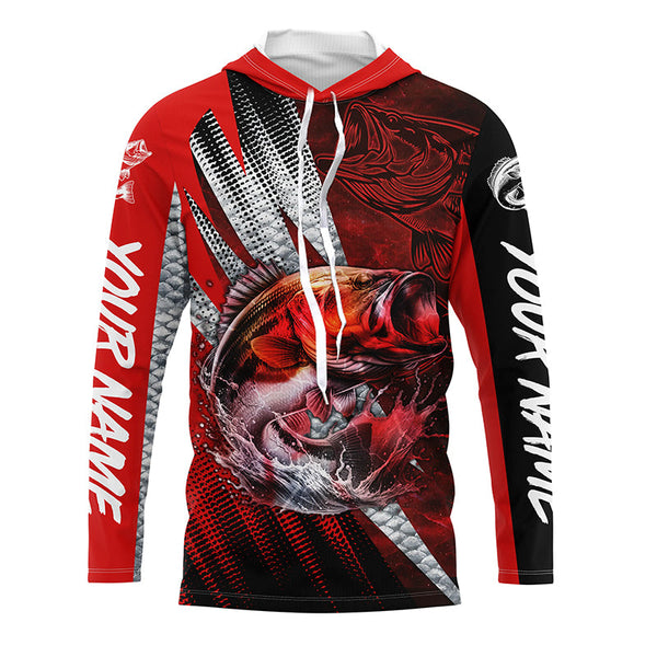 Bass fishing Custom sun protection long sleeve fishing shirts, bass fishing jersey | Red NQS5366