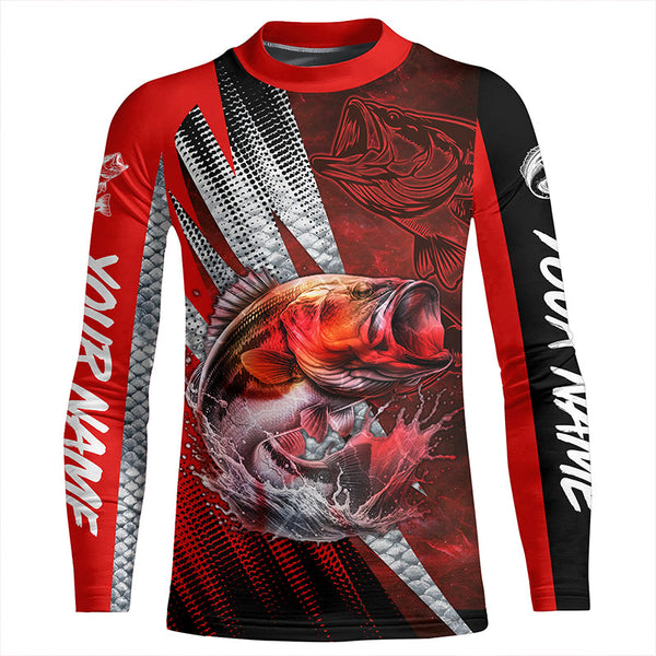 Bass fishing Custom sun protection long sleeve fishing shirts, bass fishing jersey | Red NQS5366