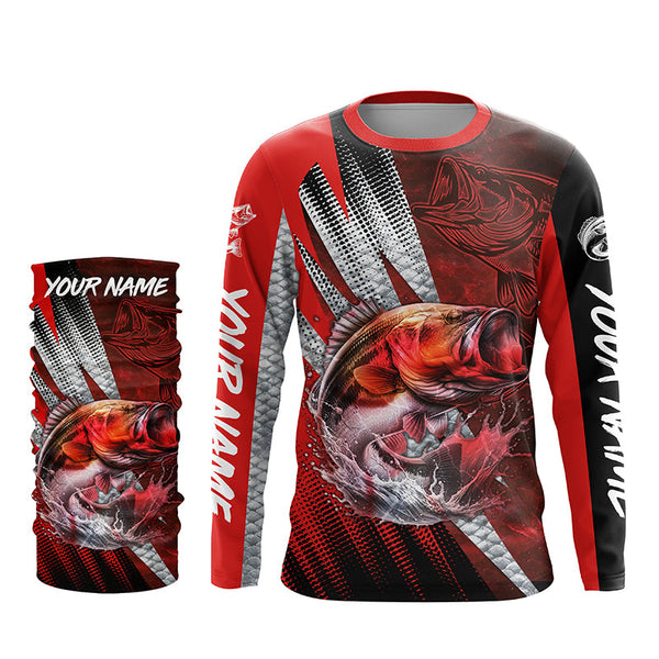 Bass fishing Custom sun protection long sleeve fishing shirts, bass fishing jersey | Red NQS5366