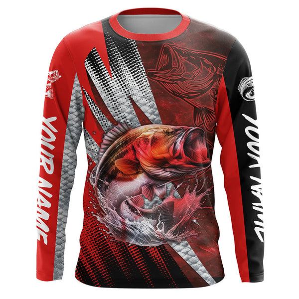 Bass fishing Custom sun protection long sleeve fishing shirts, bass fishing jersey | Red NQS5366