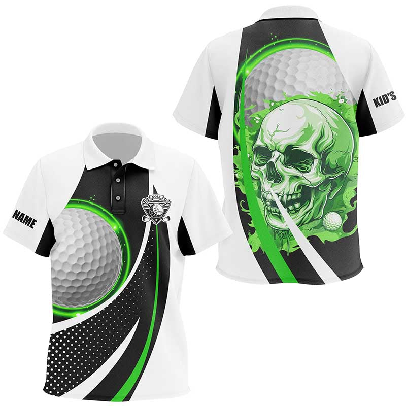 Black and white Golf Skull Kid golf polo shirts custom golf attire for Kid | Green NQS7950