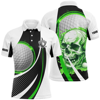 Black and white Golf Skull Mens golf polo shirt custom golf attire for men, gifts for golfer | Green NQS7950