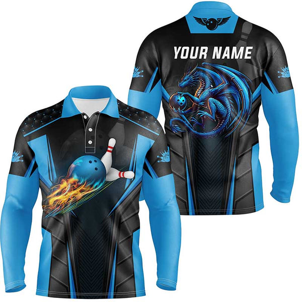 Personalized 3D bowling shirt for men Custom Dragon team blue Bowling jerseys polo, Quarter zip Shirts NQS7954