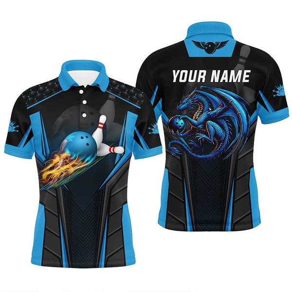 Personalized 3D bowling shirt for men Custom Dragon team blue Bowling jerseys polo, Quarter zip Shirts NQS7954