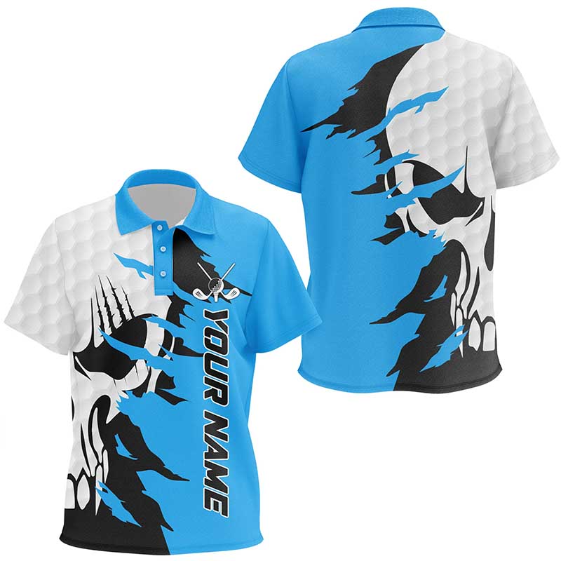 Kid golf polos shirts custom golf skull shirts for Kid, personalized golf gifts | Blue NQS7955