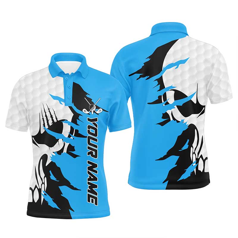 Mens golf polos shirts custom name golf skull shirts for men, personalized golf gifts | Blue NQS7955