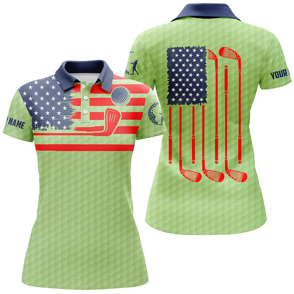 American flag patriotic womens golf polo shirt custom name green golf polo shirt, unique golf gifts NQS6479