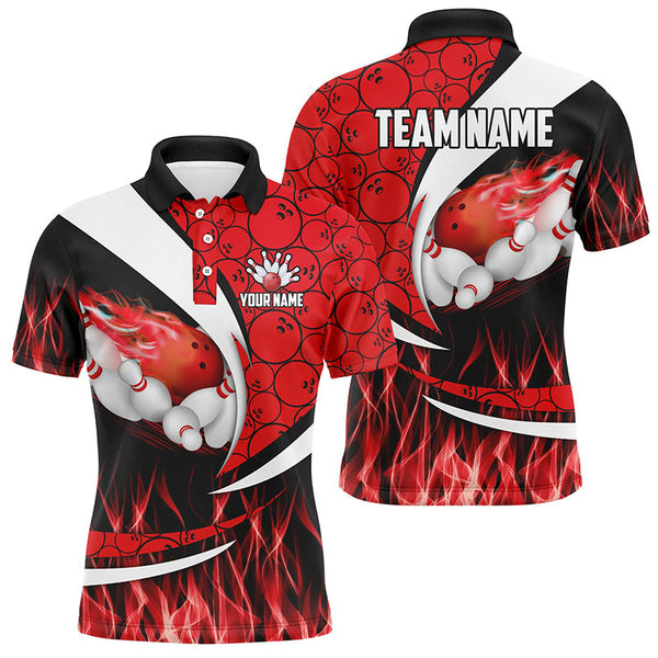 Red Flame Bowling Camo Bowling Polo, Quarter Zip Shirts For Men Custom Bowling Team Bowler Jerseys NQS8588