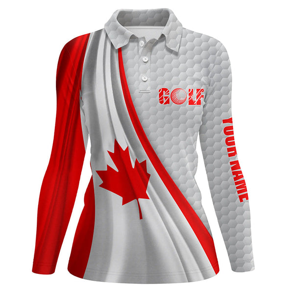 Canadian flag white golf ball skin Womens golf polo shirts custom name patriotic golf tops for women NQS6740