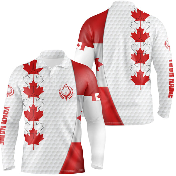 Canadian flag Mens golf polo shirt custom Maple leaves patriotic white golf ball skin shirt for men NQS6743