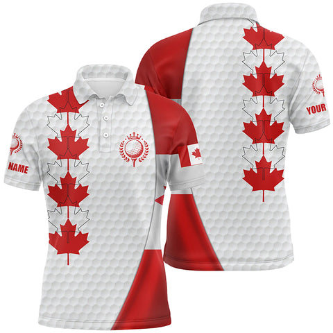 Canadian flag Mens golf polo shirt custom Maple leaves patriotic white golf ball skin shirt for men NQS6743