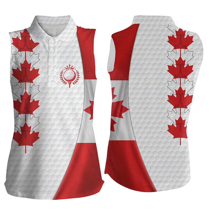 Canadian flag Womens sleeveless polos shirt Maple leaves patriotic white golf ball skin shirts NQS6743