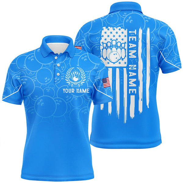 Blue bowling camo Mens polo bowling shirts Custom American flag patriotic bowling team league jerseys NQS7215