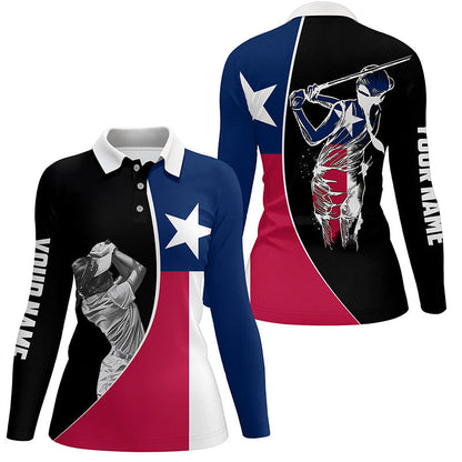 Texas Flag Womens golf polo shirts custom patriot ladies golf tops, gifts for golf lovers NQS7384