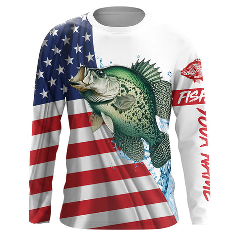 American flag patriotic crappie fishing Custom Name UV Protection long sleeve Fishing Shirts for men NQS5368