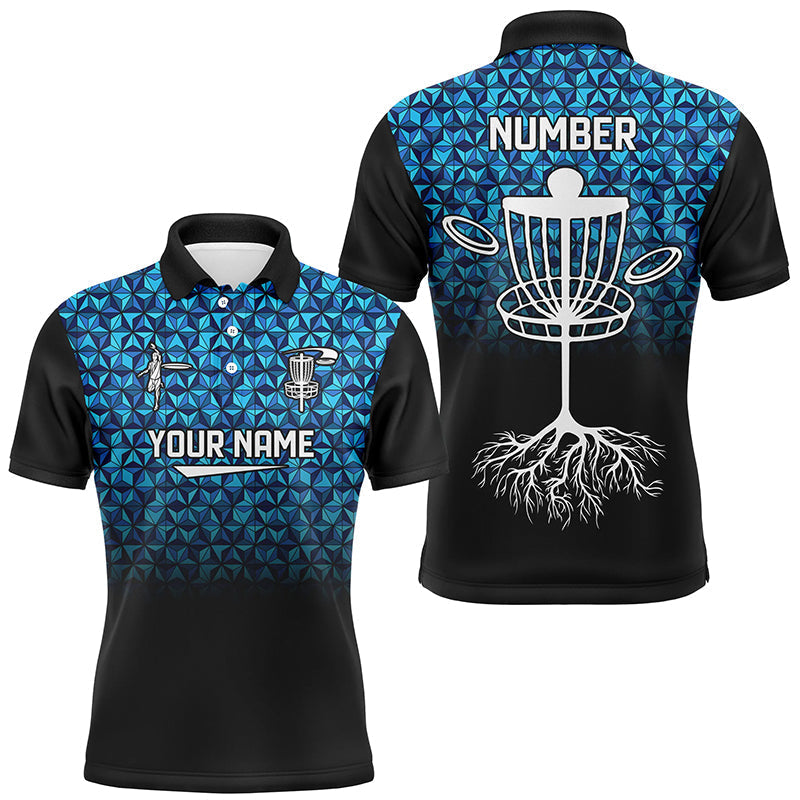 Mens golf polo shirts custom Blue diamond pattern disc golf basket jerseys, disc golf attire NQS7965
