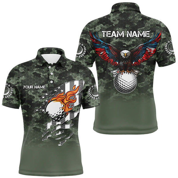 Green Camo American Flag Eagle golf ball custom patriotic Mens golf polo shirts, unique golf gifts NQS8169