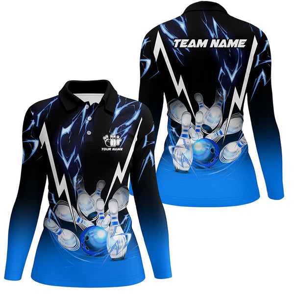 Black and Blue Lightning thunder Custom Bowling Polo, Quarter zip shirts Team Bowling league jerseys NQS8171
