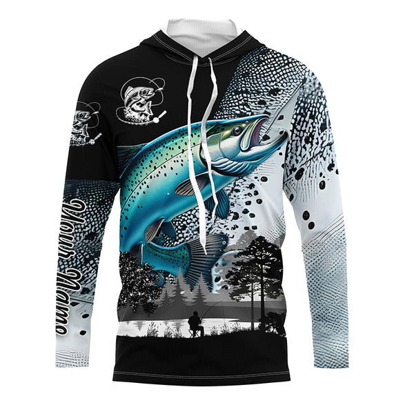 Chinook Salmon (King salmon) fishing scales Custom name performance anti UV long sleeve fishing shirts NQS3856