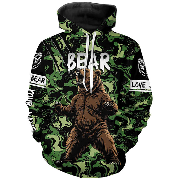 Bear hunter big game hunting green camouflage Customize Name 3D All Over Printed Shirts NQS4008