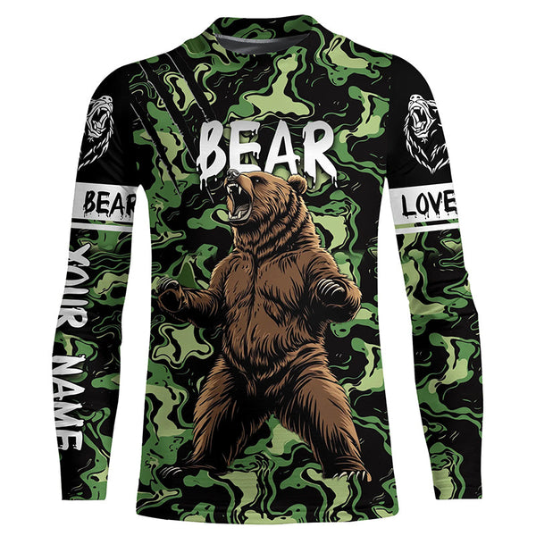 Bear hunter big game hunting green camouflage Customize Name 3D All Over Printed Shirts NQS4008