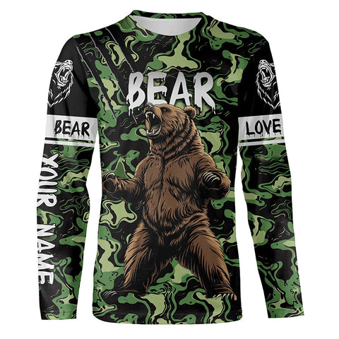 Bear hunter big game hunting green camouflage Customize Name 3D All Over Printed Shirts NQS4008