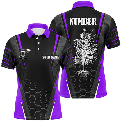 Mens disc golf polo shirt custom disc golf shirt, disc basket golf gifts for mens | Purple NQS7105