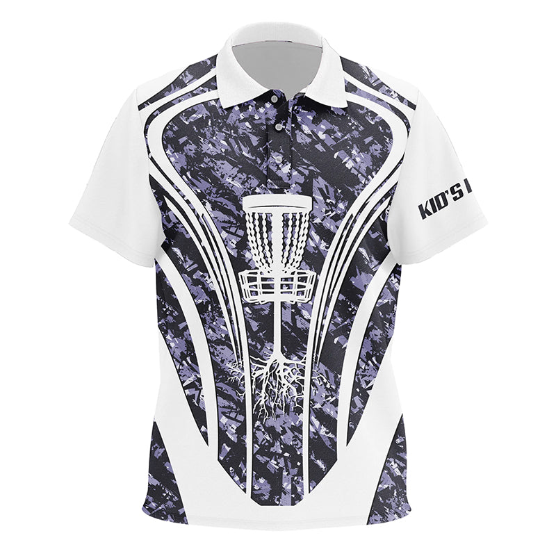 Kid golf polos shirt custom purple camo disc golf basket jersey, disc golf apparel NQS7225