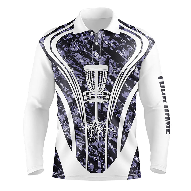 Mens golf polo shirts custom purple camo disc golf basket jersey, disc golf apparel NQS7225