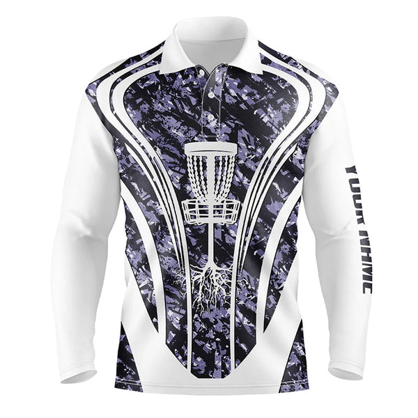Mens golf polo shirts custom purple camo disc golf basket jersey, disc golf apparel NQS7225