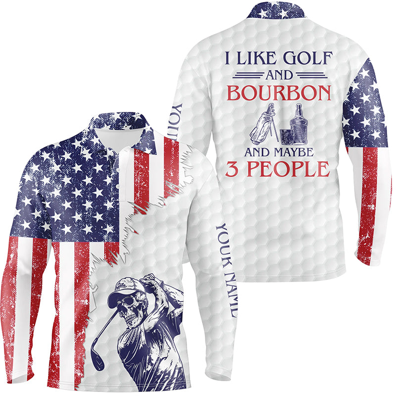 American flag patriotic Mens golf polo shirt custom golf skull I like ...