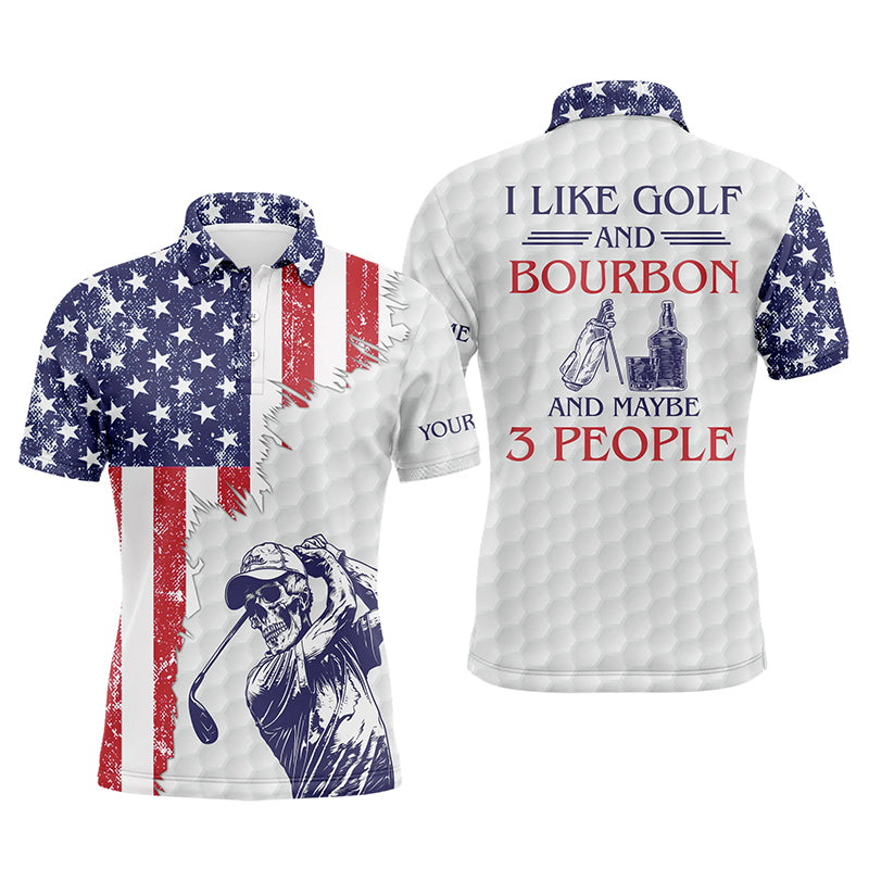 American flag patriotic Mens golf polo shirt custom golf skull I like ...