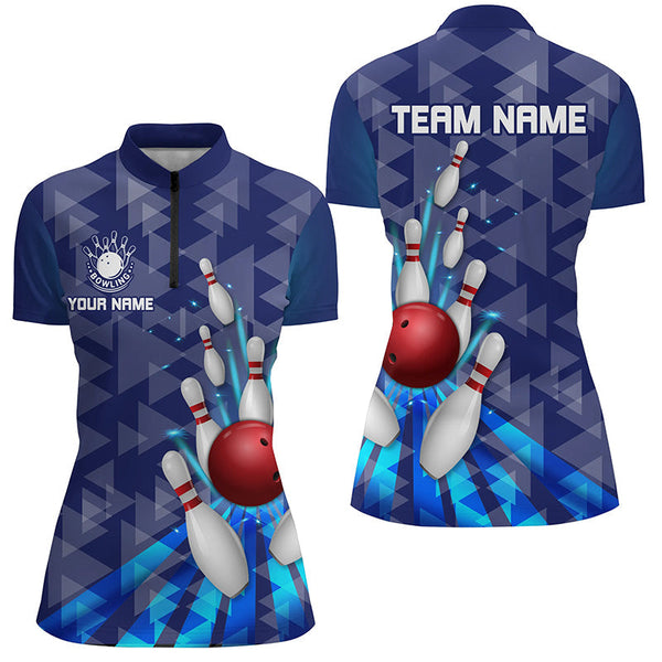 Blue light triangle pattern Women bowling shirts Custom bowling camo Team Jerseys, gift for Bowlers NQS7577