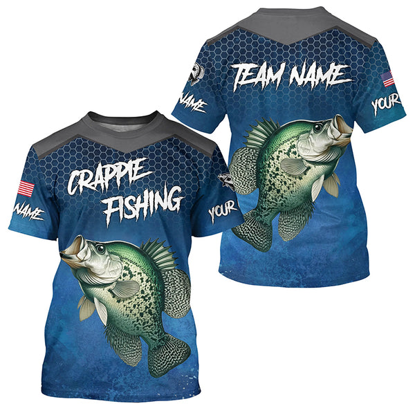 Blue camo Crappie fishing Custom performance long sleeve team Crappie fishing tournament shirts NQS7717