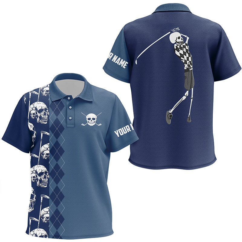 Blue navy skull argyle pattern custom Kid golf polo shirts, Kid's golf tops NQS7719