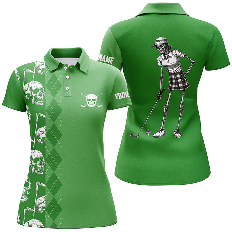 Green skull argyle pattern custom Women golf polo shirts, women's golf tops NQS7720