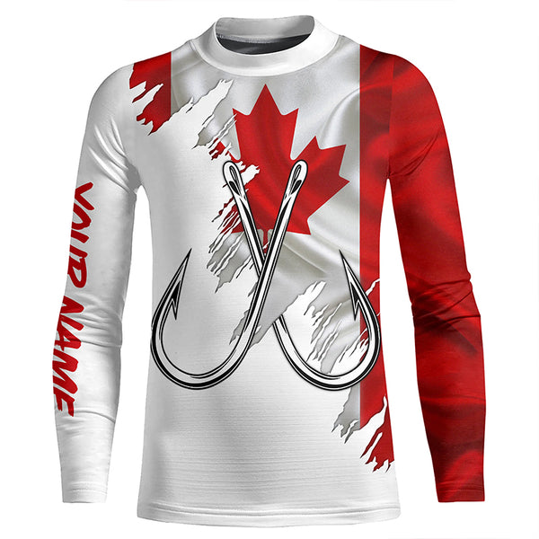 Canadian flag Fishing Fish Hook UV protection custom long sleeves shirts Patriotic fishing apparel NQS7973