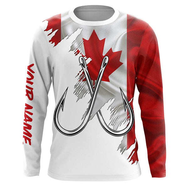 Canadian flag Fishing Fish Hook UV protection custom long sleeves shirts Patriotic fishing apparel NQS7973